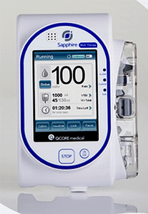 Image: The Sapphire infusion pump (Photo courtesy of Q Core).